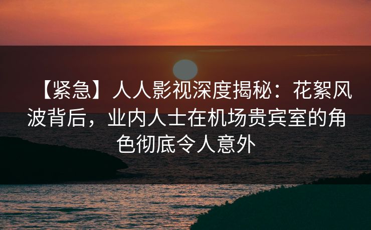 【紧急】人人影视深度揭秘：花絮风波背后，业内人士在机场贵宾室的角色彻底令人意外
